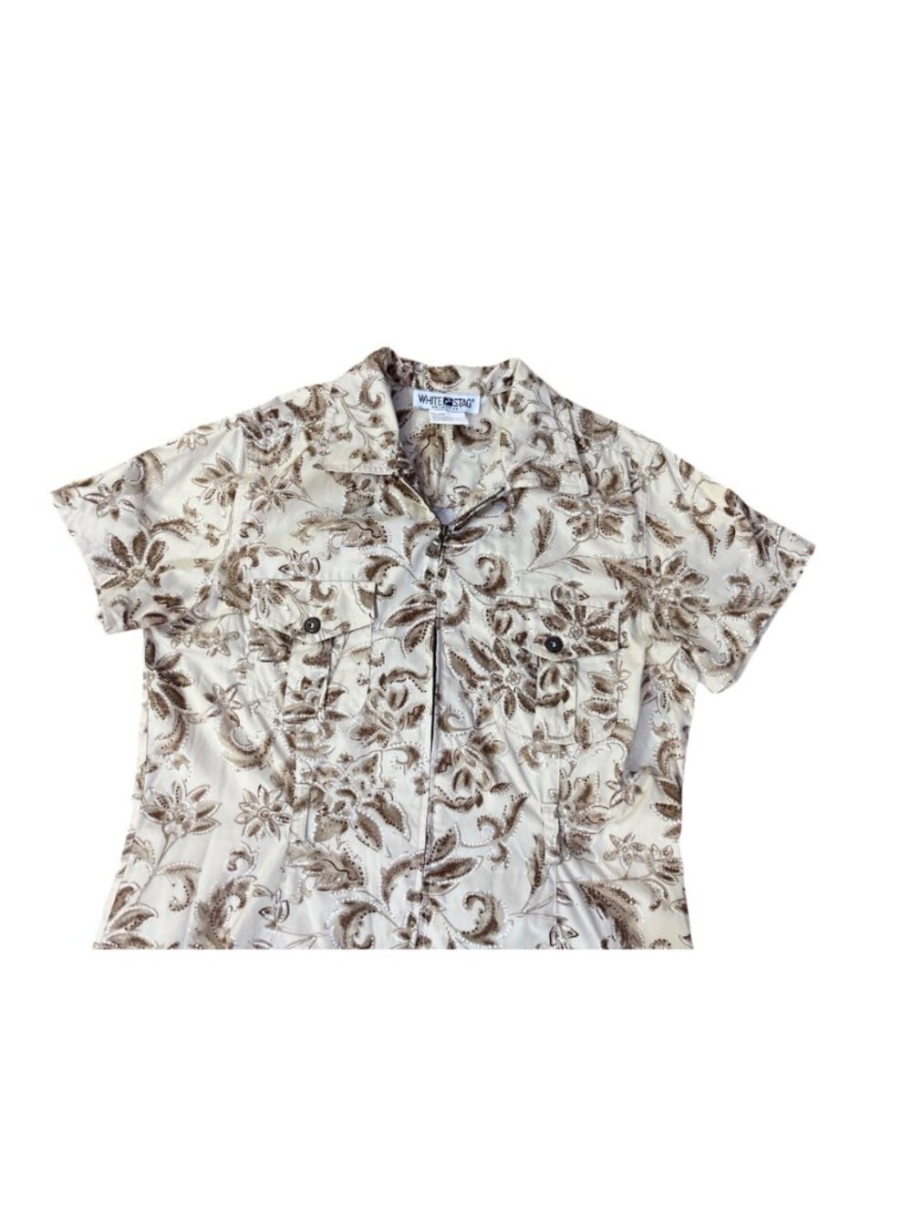 Vintage White Stag Cotton Dress 12 Brown Tan Belted Zip Front Used - Picture 10 of 10